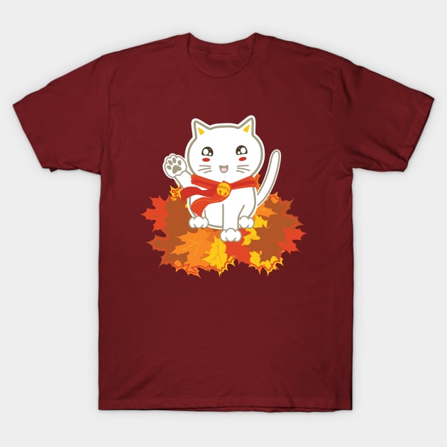 Lucky Cat in Fall T-Shirt by KimonoKat